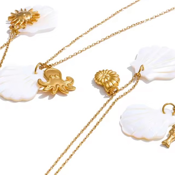 Starfish White Shell 18K Gold Stainless Steel Waterproof Necklace - Picture 4 of 8